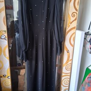 Calvin Klein Black Long Sleeve Dress with Rhinestone Details